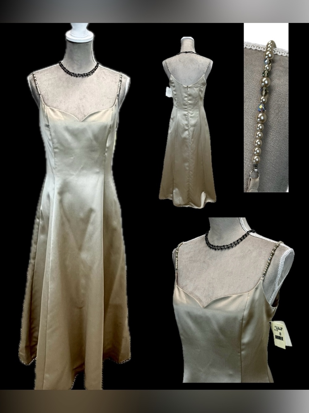 Vintage Scott McClintock Prom Dress 8 Maxi Gown Champagne Satin Goth Fairy NWT